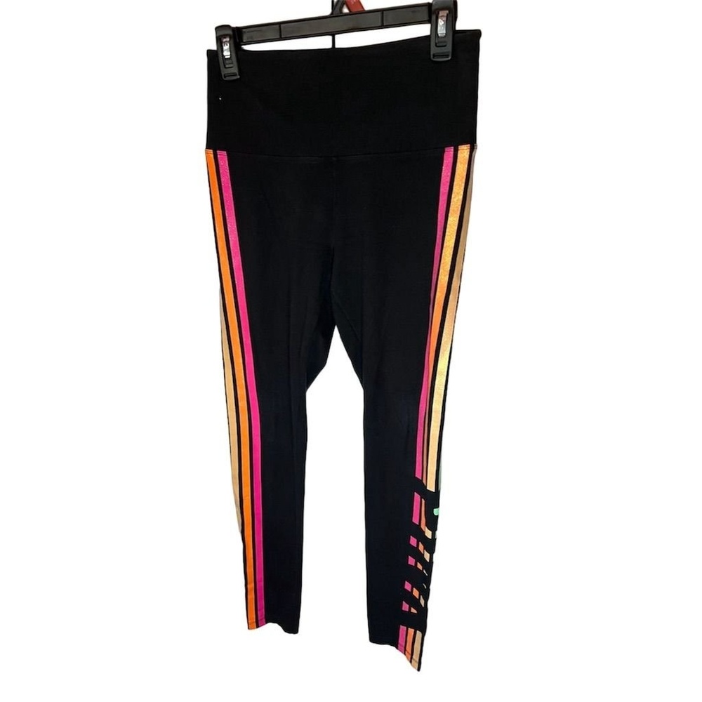 Victoria's Secret PINK High Waist Cotton Leggings Black M Neon Stripe Activewear